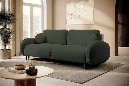 Bafra sofa bed with sleeping function and bedding container, olive velvet