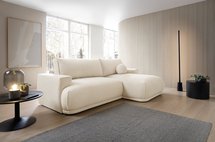 Divo Mini L-shaped corner sofa with sleeping function with a right-handed vanilla boucle container