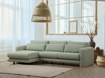 Bellines L-shaped left-hand corner sofa, boucle fabric, pistachio