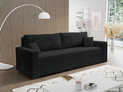 Peroso three-seater sofa bed, dark gray, with corduroy storage