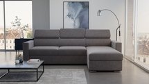 Veraguas L-shaped corner sofa with sleeping function with storage and adjustable headrests, universal, dark gray, in easy-clean fabric