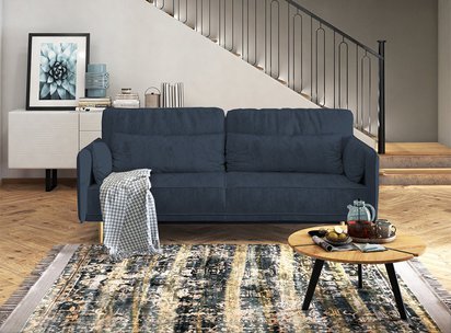 Spider three-seater sofa bed, navy blue, in easy-clean fabric