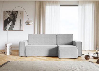 Copertino L-shaped corner sofa with sleeping function with storage, universal, light gray, hydrophobic velvet