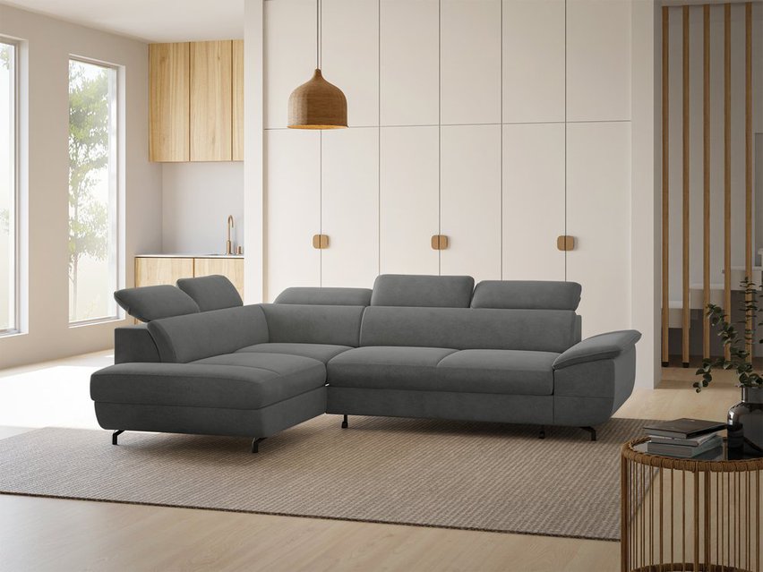 Corner sofa with sleeping function Lambo L-shaped with side Castel 93 with container legs black left-hand side