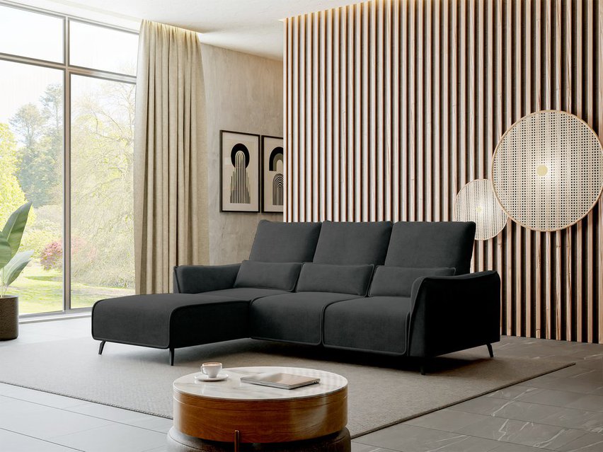 Rumbia L-shaped corner sofa Storm 99 black legs left-hand side