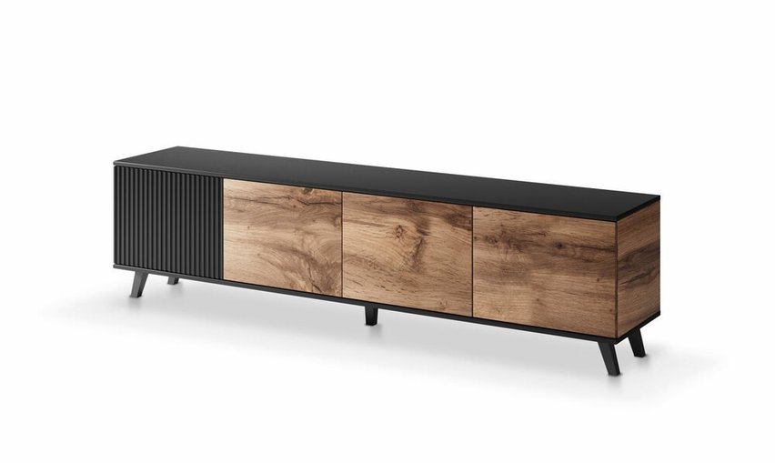 Hittine TV cabinet wotan oak/black 200 cm on legs