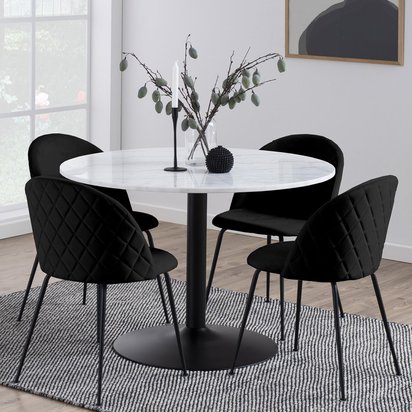 Fliese round dining table diameter 110 cm white marble on a black base