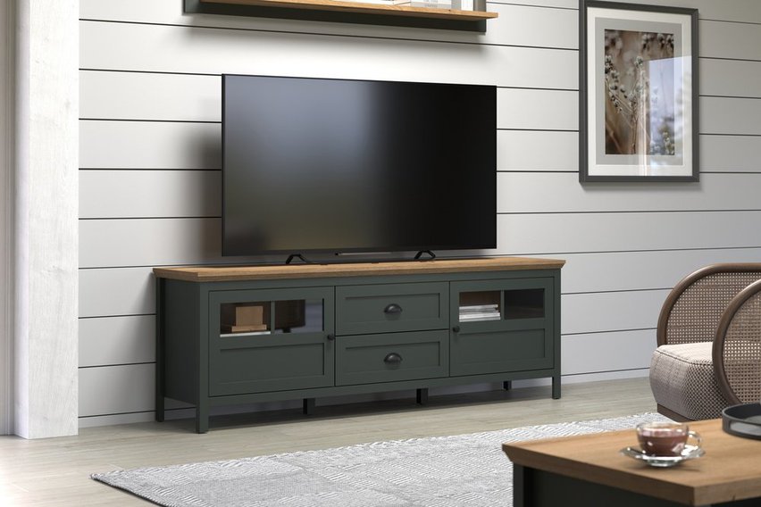 Foreells TV cabinet 184 cm green/oak Evoke