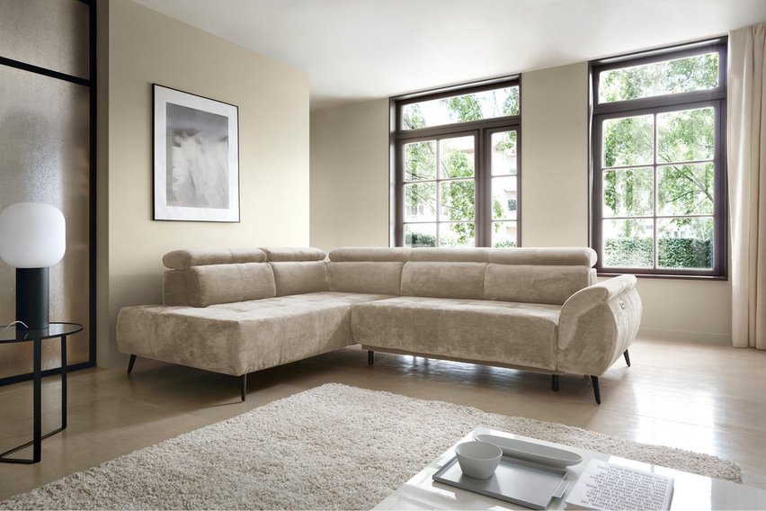 Corner sofa with sleeping function Mamutio L-shaped with side section Aphrodite 03 chenille left side