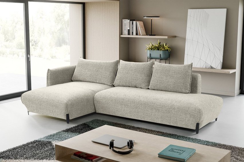 Corner sofa with sleeping function Laresna L-shaped with container Coco 80 braided left-hand side