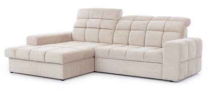 Corner sofa with sleeping function Luglo L-shaped with container and adjustable headrests Cremona 02 chenille left-hand side