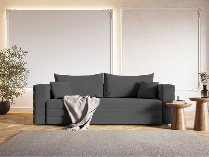 Three-seater sofa Lilla Amon 11 with a container in hydrophobic velor fabric, black legs