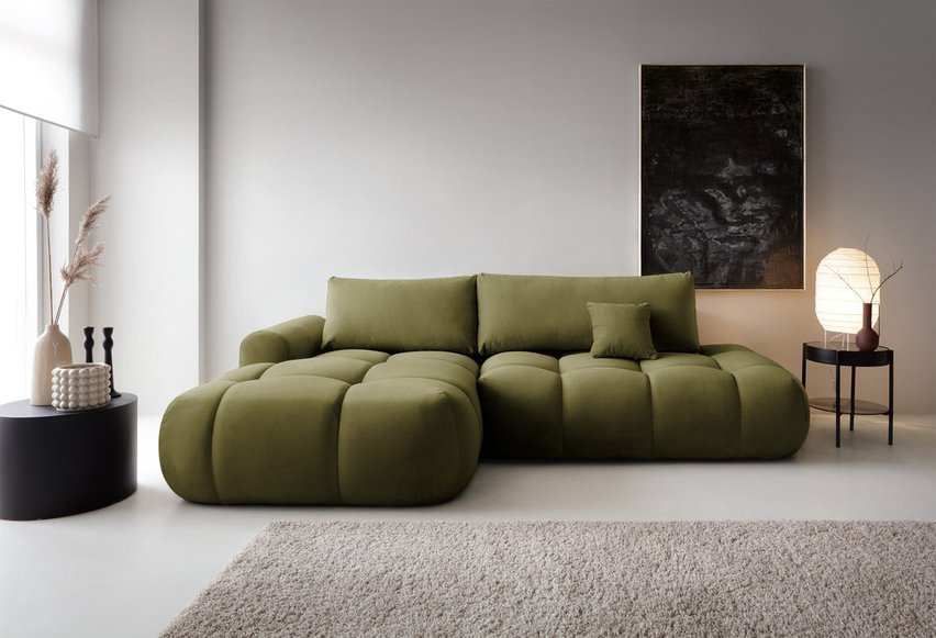 Ombo L-shaped corner sofa with sleeping function with container Salvador 08, hydrophobic velvet, left-hand side