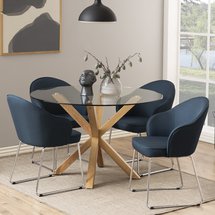 Kardema round dining table, diameter 119 cm, glass, on an oak base