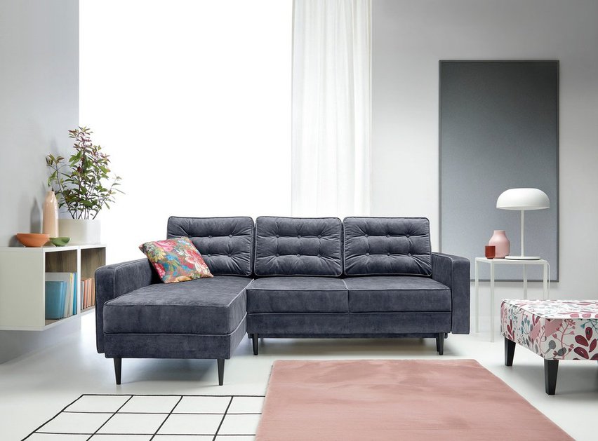 Corner sofa with sleeping function Juttic 227 cm (Fabric: Gemma 79, Legs: Black, Side: Left)