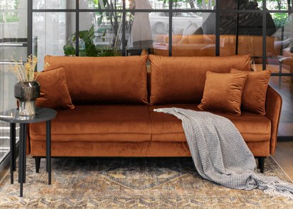 Volio Magic Velvet 2286 three-seater sofa, copper, hydrophobic velvet, black legs