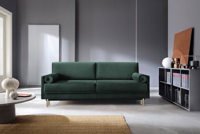 Kadaver three-seater sofa bed with storage (Fabric: Riviera 38, Legs: Gold)