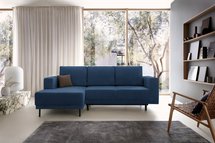 Rodario mini navy blue corner sofa with sleeping function with left-hand corduroy container