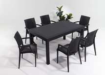 Valries garden set, six-seater table and chairs with armrests, anthracite technorattan