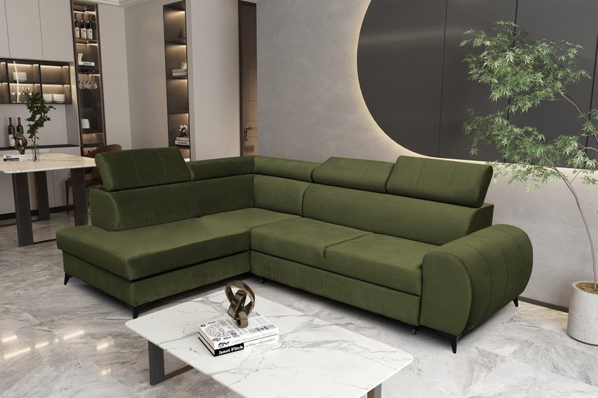 Corner sofa with sleeping function Dulia L-shaped legs black (Fabric: Trinity 27, Side: Left)