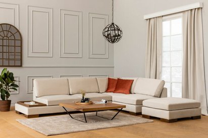 Kouter L-shaped beige corner sofa with right-hand pouf