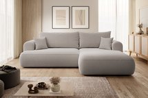 Ovo L-shaped corner sofa with sleeping function with a boucle container