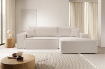 Farese New L-shaped corner sofa with sleeping function with a right-handed beige boucle container