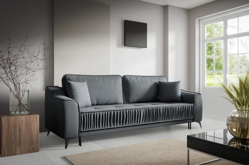 Louisos three-seater sofa bed with storage, grey, hydrophobic