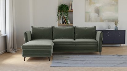 Corner sofa with sleeping function Arenosa L-shaped with storage universal olive hydrophobic velvet