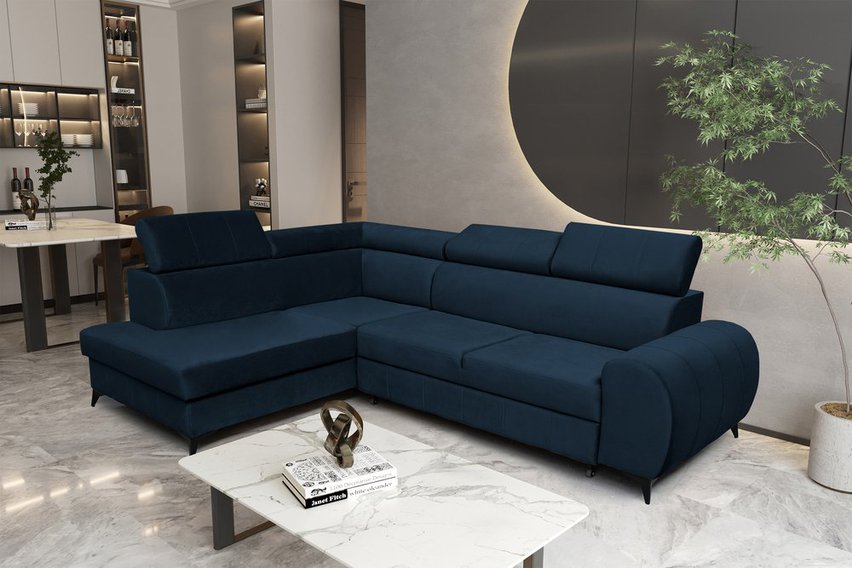 Corner sofa with sleeping function Dulia L-shaped legs black (Fabric: Trinity 30, Side: Left)