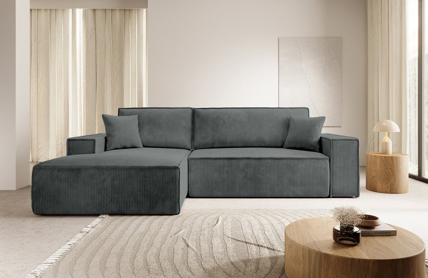 Corner sofa bed Farese New L-shaped with storage (Fabric: Poso 60, Side: Left)