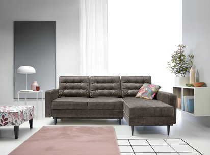 Corner sofa with sleeping function Juttic 227 cm L-shaped with container brown wicker hydrophobic right-hand side