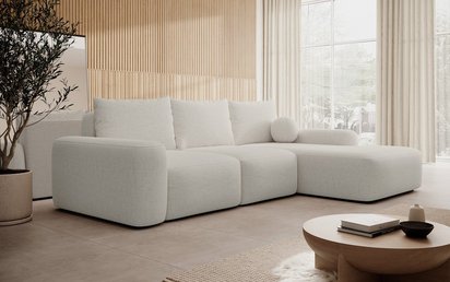 Carnos L-shaped corner sofa with sleeping function, with a ball, single Moly 02 pillows, right-handed hydrophobic chenille