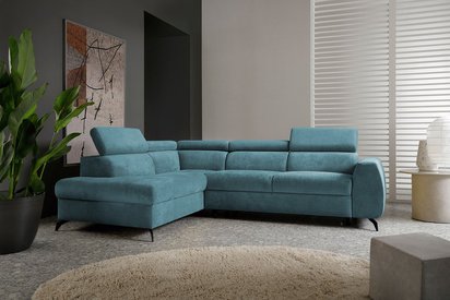 Hazryn L-shaped corner sofa bed with adjustable headrests and storage (Fabric: Cloud 75, Side: Left)