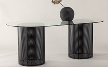 Oriably Dining Table 100x200cm Glass Top/Metal Base