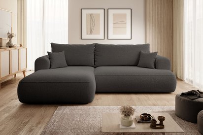 Ovo L-shaped corner sofa with sleeping function with a boucle container