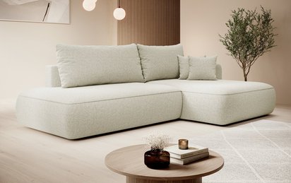 Foggi Melody 14 L-shaped corner sofa with sleeping function with right-hand chenille container