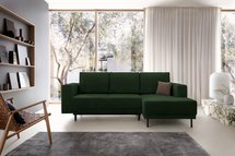 Rodario mini dark green corner sofa with sleeping function with right-hand corduroy container