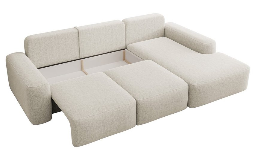 Carnos L-shaped corner sofa with sleeping function with additional lumbar pillows Melody 14 right-hand chenille