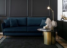 Volio three-seater sofa, hydrophobic velvet, gold legs