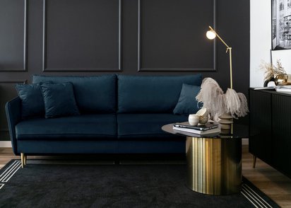 Volio three-seater sofa, hydrophobic velvet, gold legs