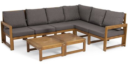 Ritalous garden furniture set with a six-seater corner sofa and coffee tables, brown/graphite