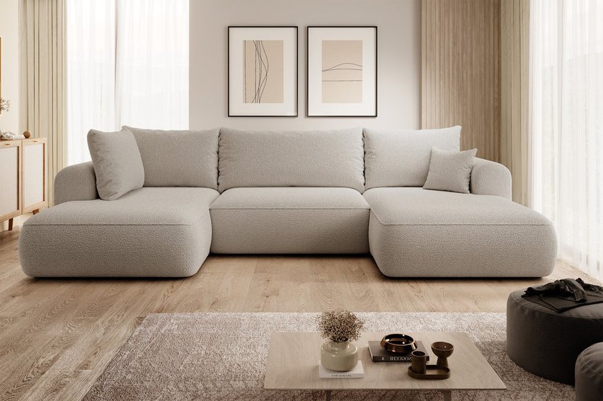 Ovo U-shaped corner sofa with sleeping function with Abriamo 02 boucle container, left-hand