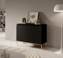 Bemmi two-door chest of drawers, 100 cm, black with gold legs