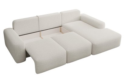 Carnos L-shaped corner sofa with sleeping function with additional lumbar pillows Moly 02 hydrophobic chenille right-hand side