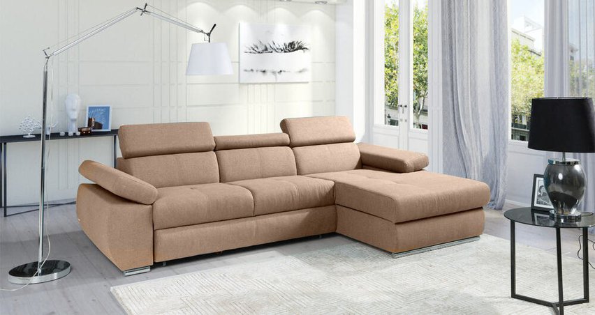 Ararip corner sofa bed 276 cm with adjustable headrests (Fabric: Element 06, Side: Right)