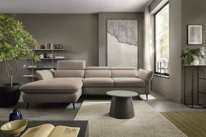 Beira corner sofa bed with storage, beige, right-hand side