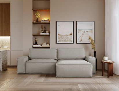 Brylio L-shaped corner sofa with sleeping function with storage, universal, light gray plush