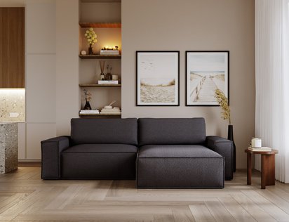 Brylio L-shaped corner sofa with sleeping function with storage, universal, graphite plush