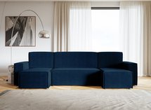 Copertino U-shaped corner sofa with sleeping function with storage, universal, navy blue, hydrophobic velvet